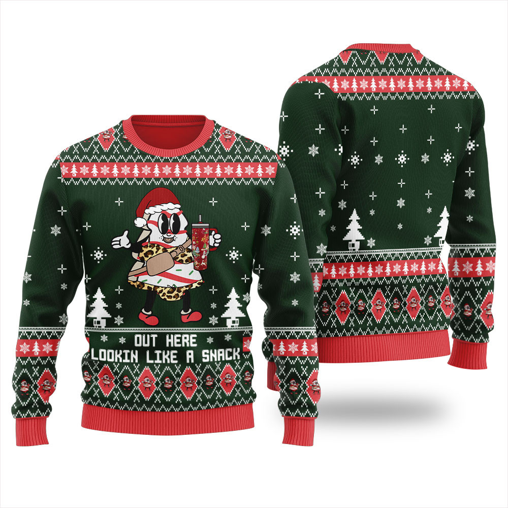 Out Here Lookin Like A Snack Christmas Tree Cake Ugly Sweater Unique Holiday Merch Gift for Home and Family