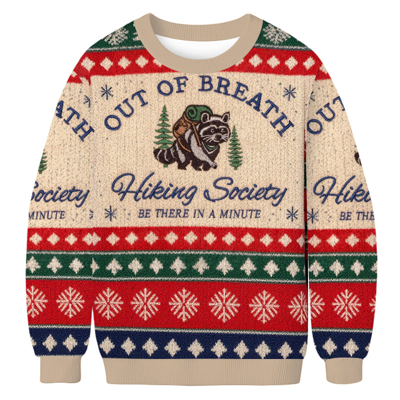 Out Of Breath Funny Raccoon Hiking Christmas Ugly Sweater Xmas Clothing Raccoon Lover Gifts