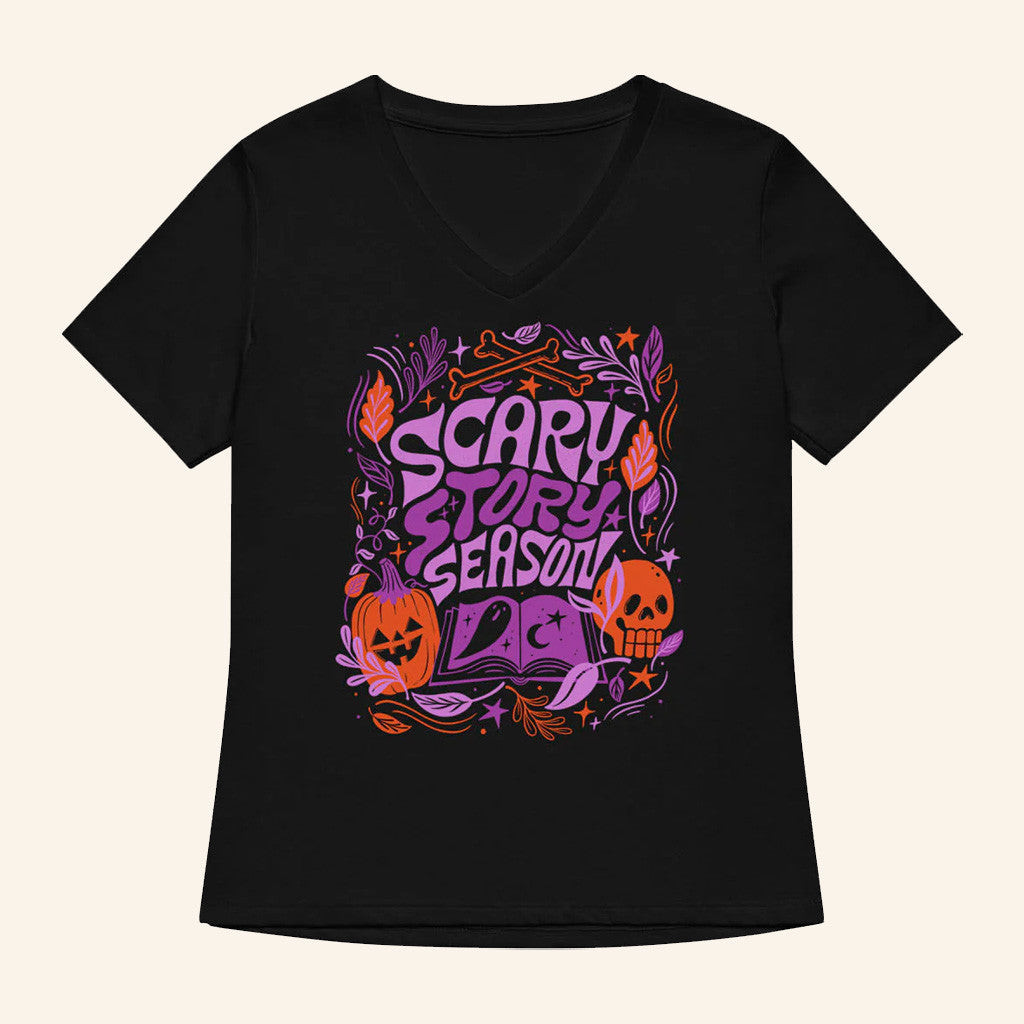 Out Of Print Merch Scary Story Season Women's V-Neck T-Shirt Gifts For Wife Out Of Print Merch Scary Story Season Women's V-Neck T-Shirt Gifts For Wife