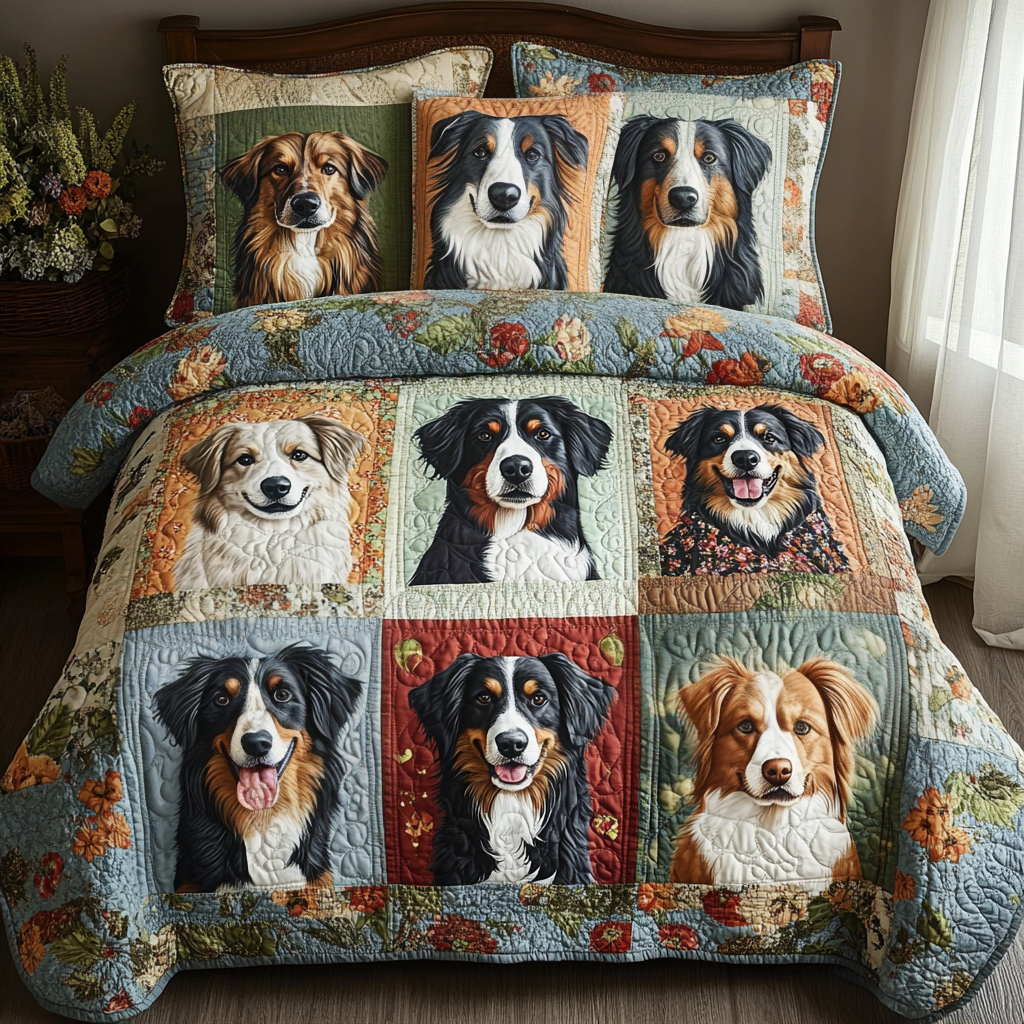 Outback Paws Quilted Bedding Set Cool Bedroom Decor Australian Shepherd Christmas Gifts