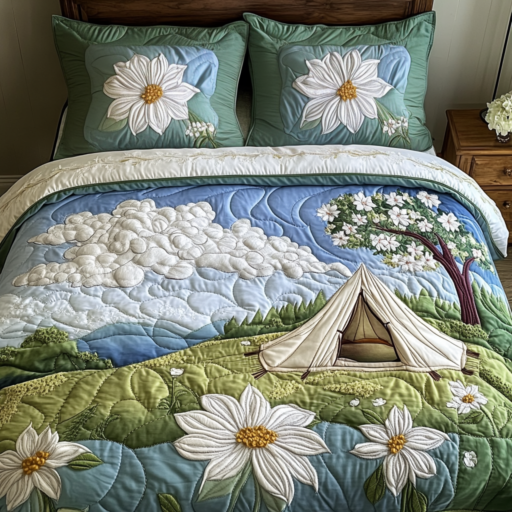 Outdoor Adventure Quilted Bedding Set Bedroom Decor Gifts For Somone Who Loves Camping