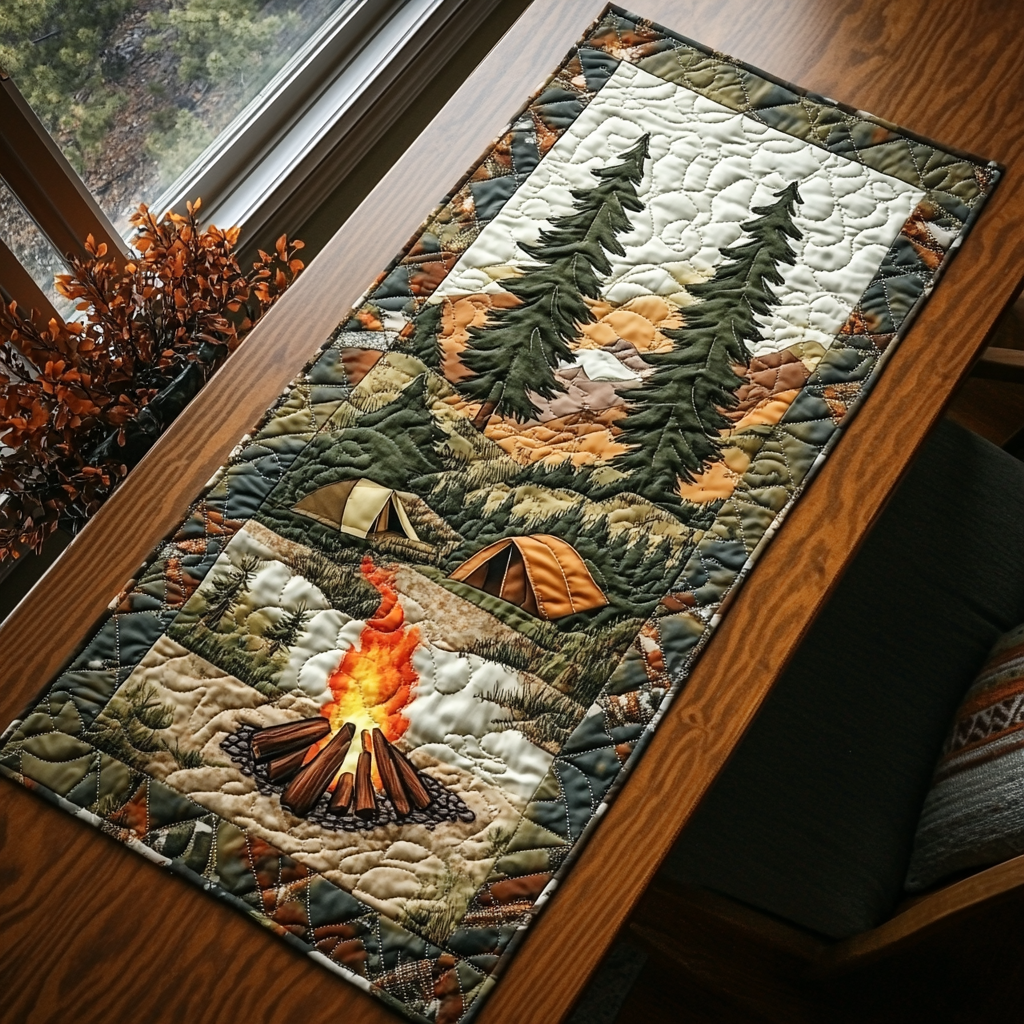 Outdoor Escape Quilted Table Runner Dining Room Table Decor Gifts For People Who Like Camping