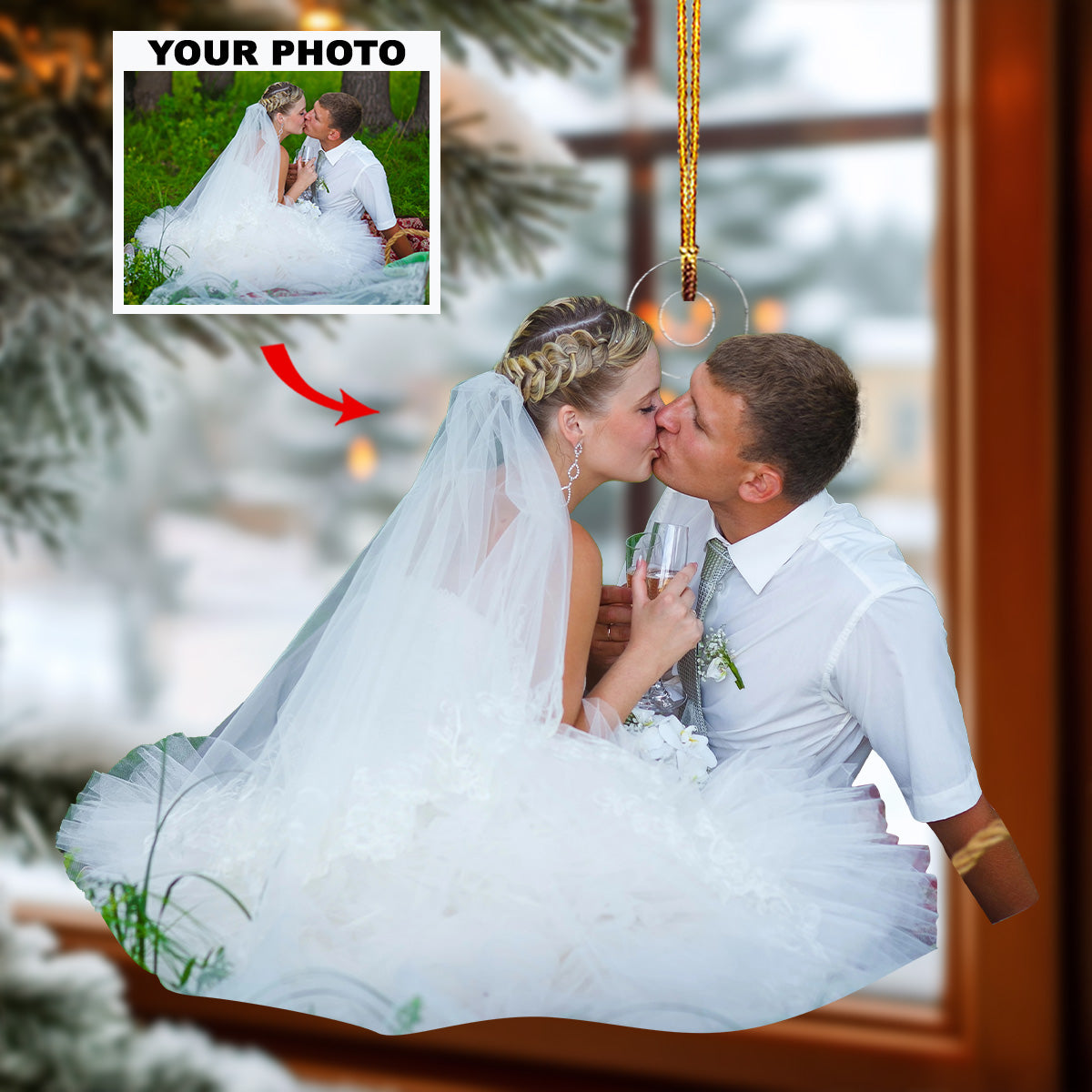 Outdoor Kiss Personalized Photo Mica Ornament Gift For Couple