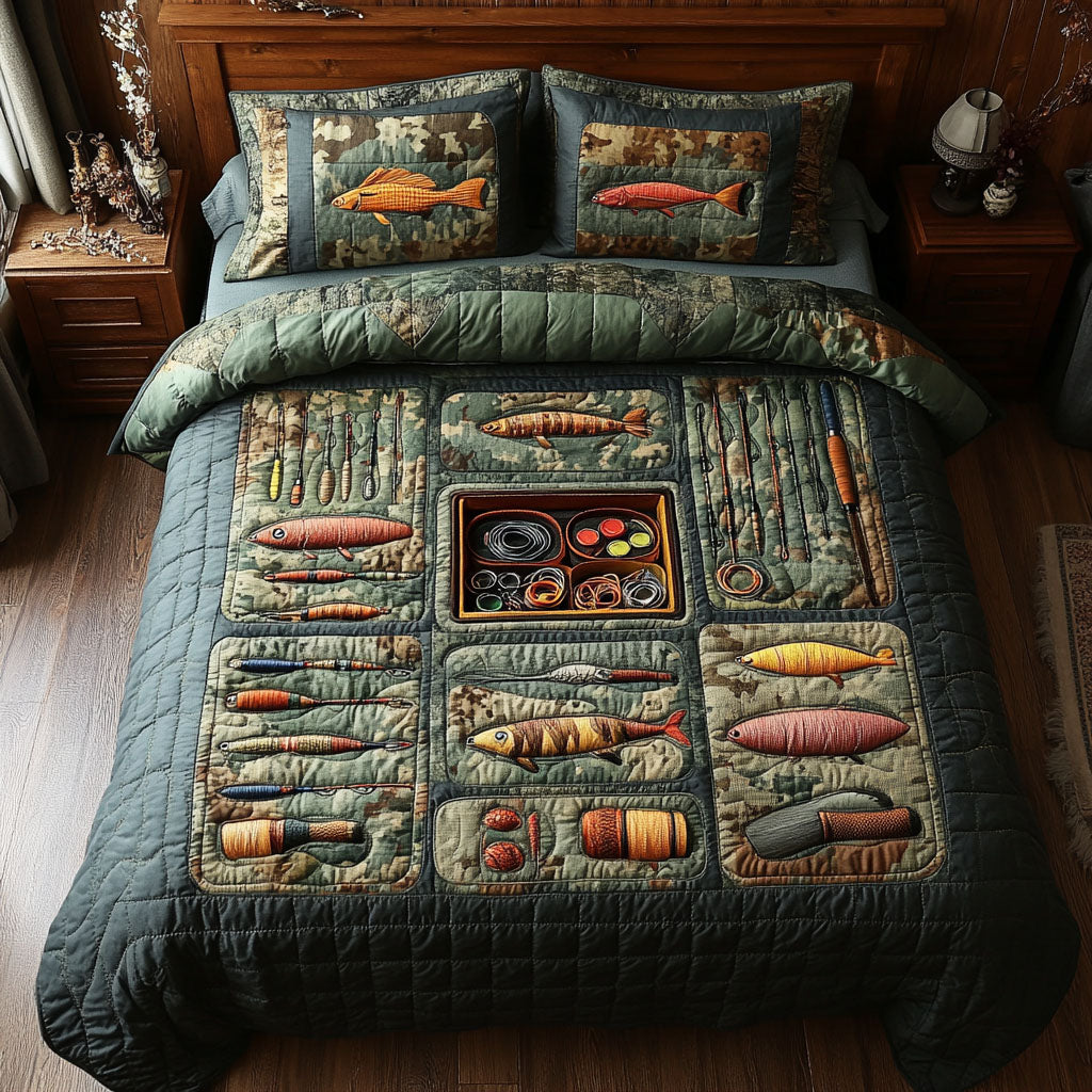 Outdoor Paradise Quilted Bedding Set Cool Bedroom Decor Fishing Gifts For Dad