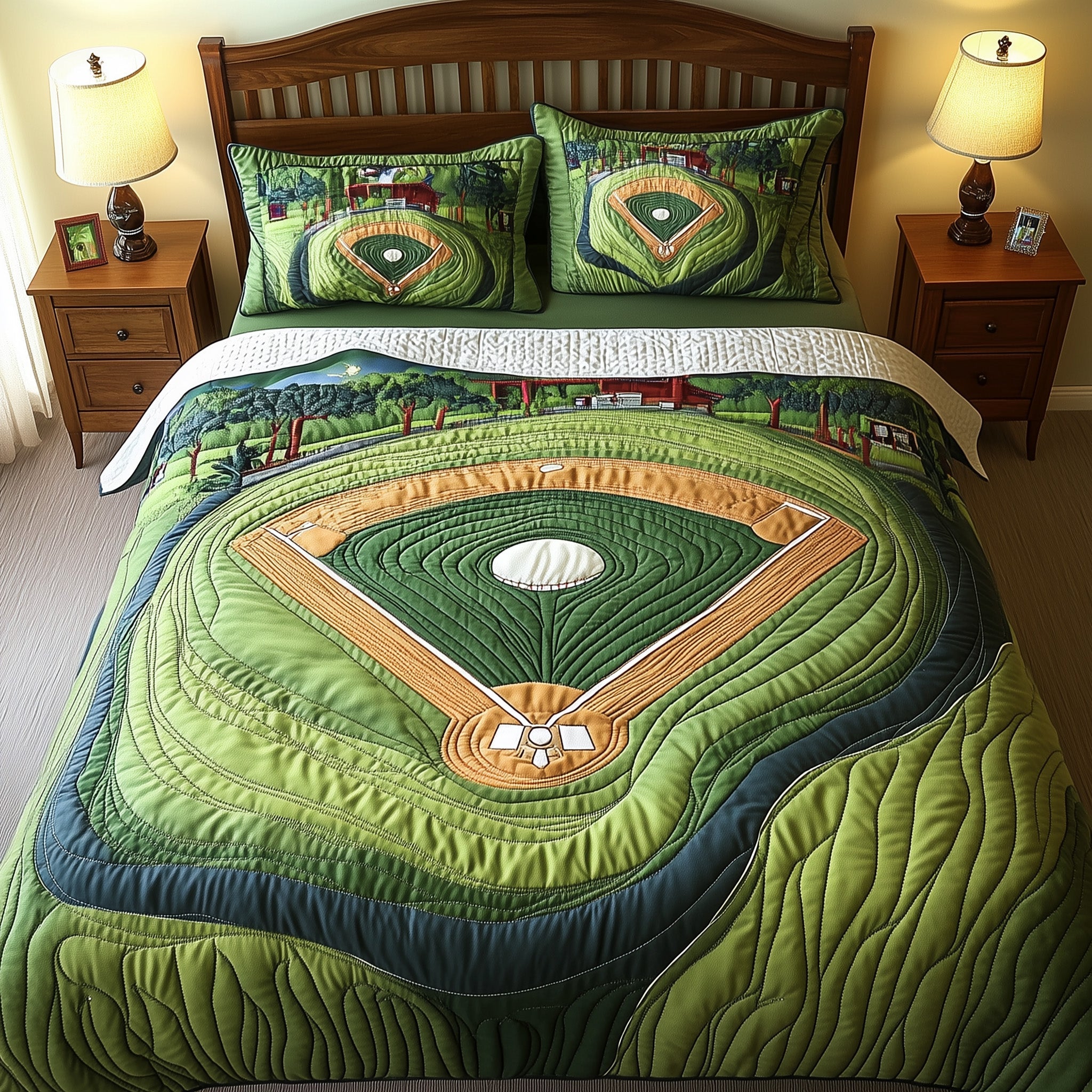 Outfield Slumber Quilted Bedding Set Duvet Cover Bedspread Christmas Gifts For Baseball Lovers