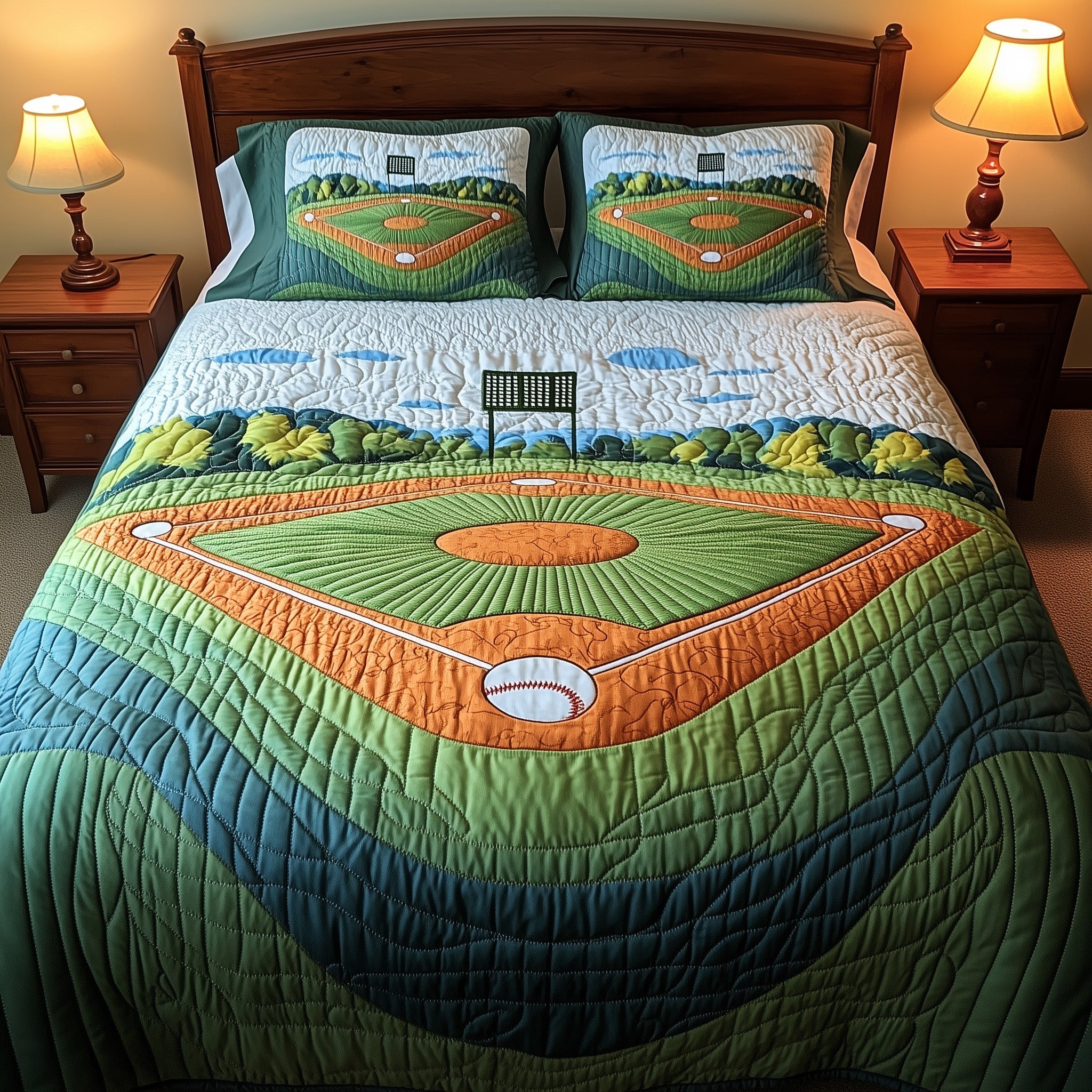 Outfield Slumber Quilted Bedding Set Duvet Cover Bedspread Gift Ideas For Baseball Players