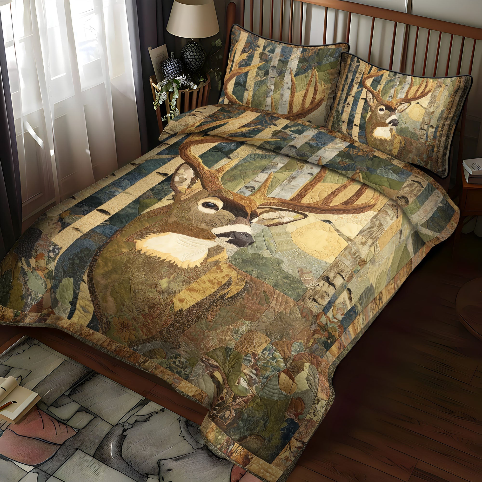 Outland Stag Quilted Bedding Set Cool Bedroom Decor Unusual Deer Gifts Items