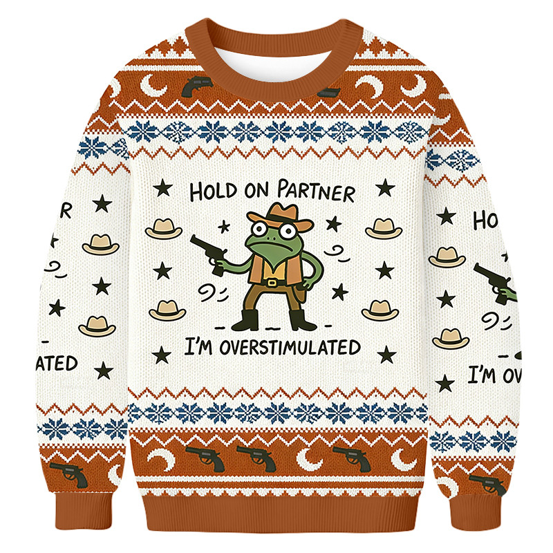 Overexcited Cowboy Frog Funny Meme Ugly Sweater Xmas Wear Christmas Gift For Him