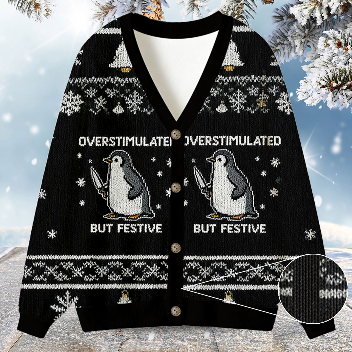 Overstimulated But Festive Christmas Ugly Cardigan Cute Xmas Clothing Cute Secret Santa Gifts
