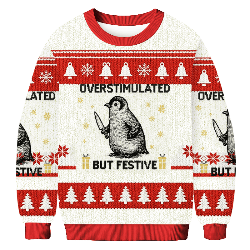 Overstimulated But Festive Christmas Ugly Sweater Winter Outfits Christmas Penguin Lover Gift