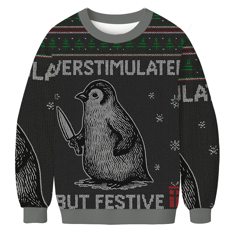 Overstimulated But Festive Christmas Ugly Sweatshirt Christmas Party Novelty Sweater Gift Ideas