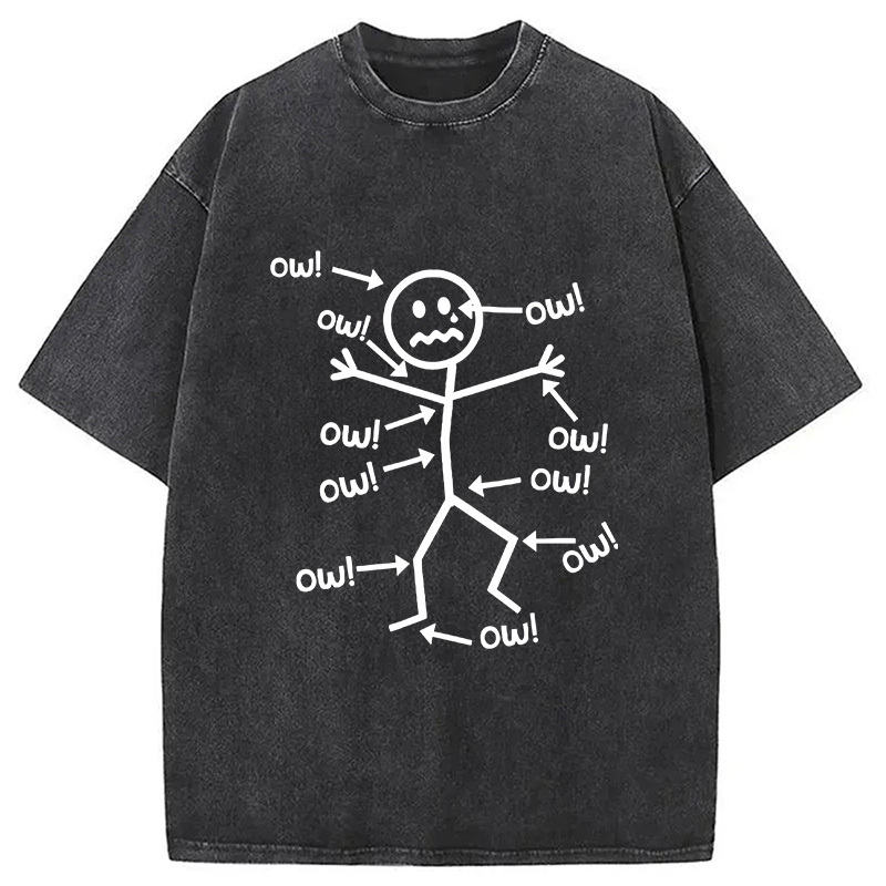 Ow Ow Ow Funny Scream Washed T-Shirt Retro Streetwear Graphic Top Gifts For BFF