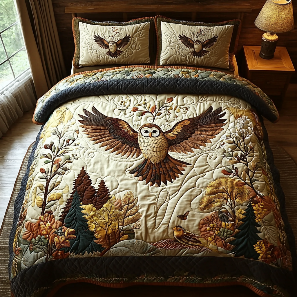 Owl Autumn Charm Quilted Bedding Set Best Comforter Sets Owl Themed Gifts