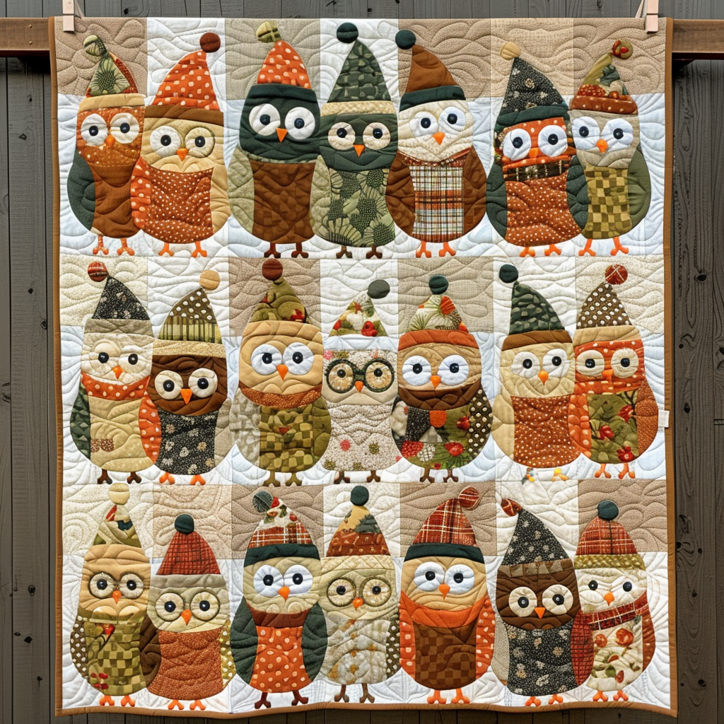Owl Beanie Squad Quilted Blanket Gift For Owl Lover