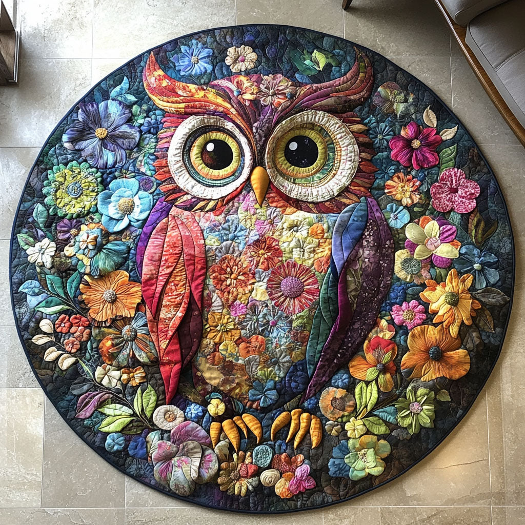 Owl Blossom Quilted Round Mat Outdoor Entryway Decor Lavender Mother's Day Gifts