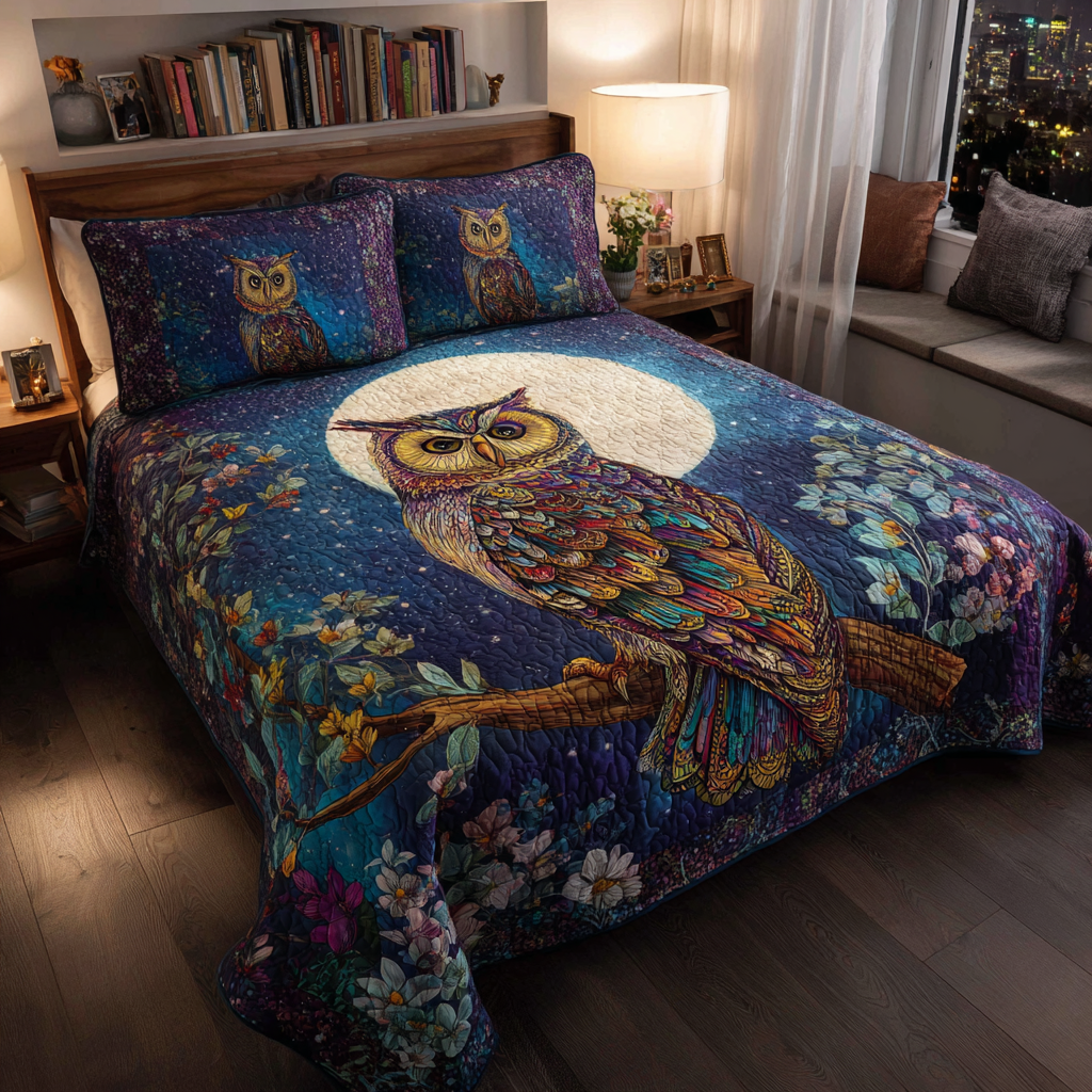 Owl Dream Quilted Bedding Set Bed Decor Cute Owl Themed Gifts