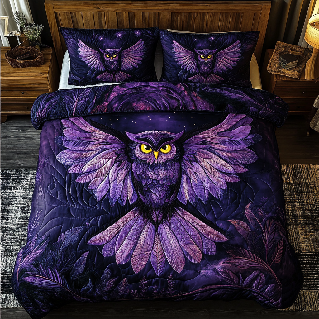 Owl Dream Quilted Bedding Set Cute Room Decor Unique Gifts For Owl Lovers