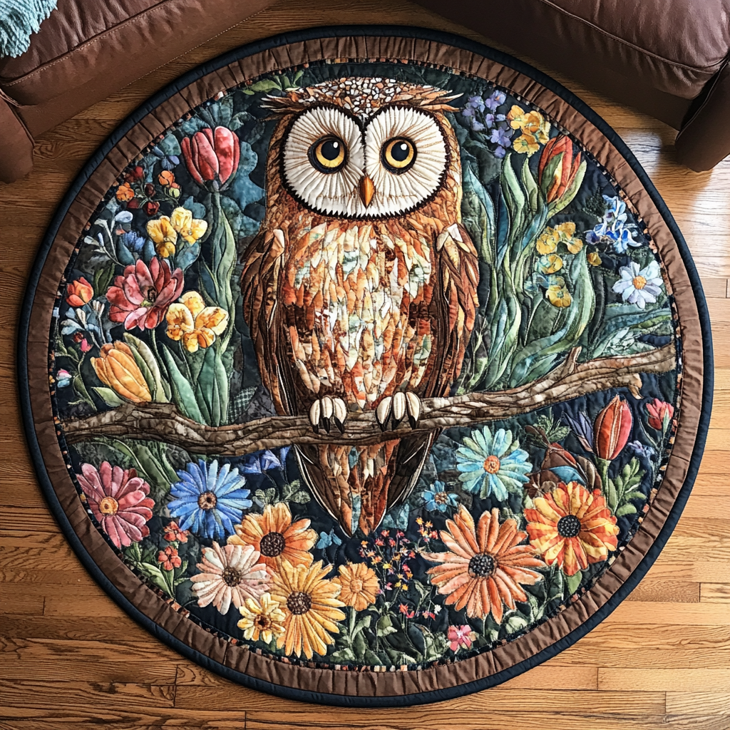 Owl Dreams Quilted Round Mat Front Door Decor Flower Lavender Gifts For Her