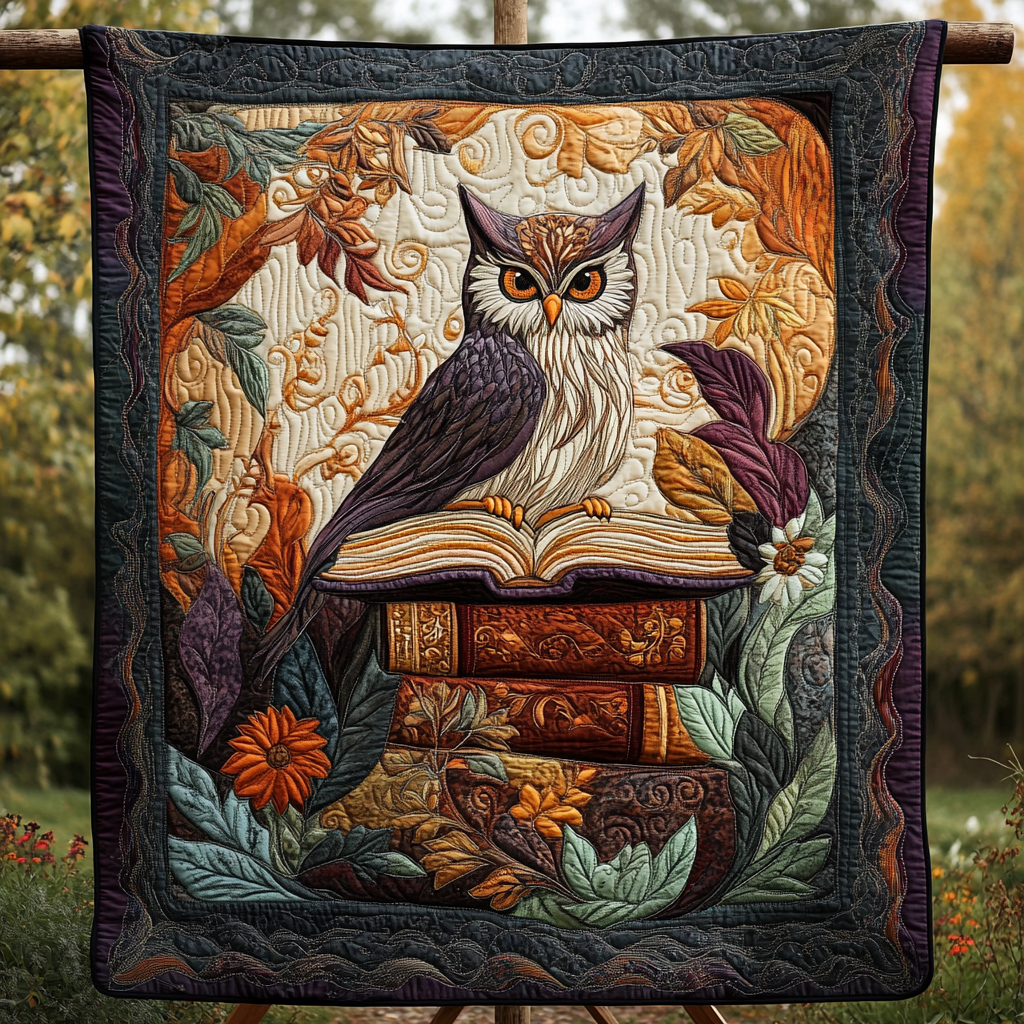 Owl Eyes on Pages Quilted Blanket Gift For Owl Lover