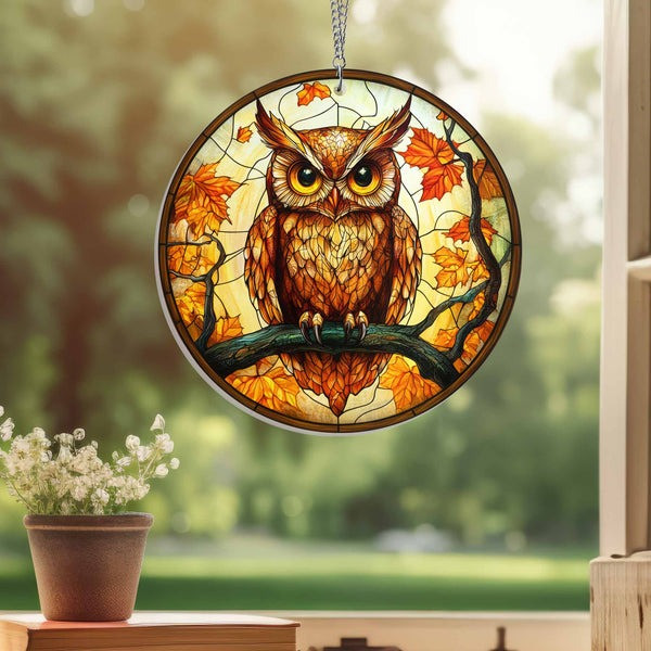 Owl Fall Halloween Suncatcher Acrylic Hanging Unique Halloween Gift Decoration House For Friends and Family