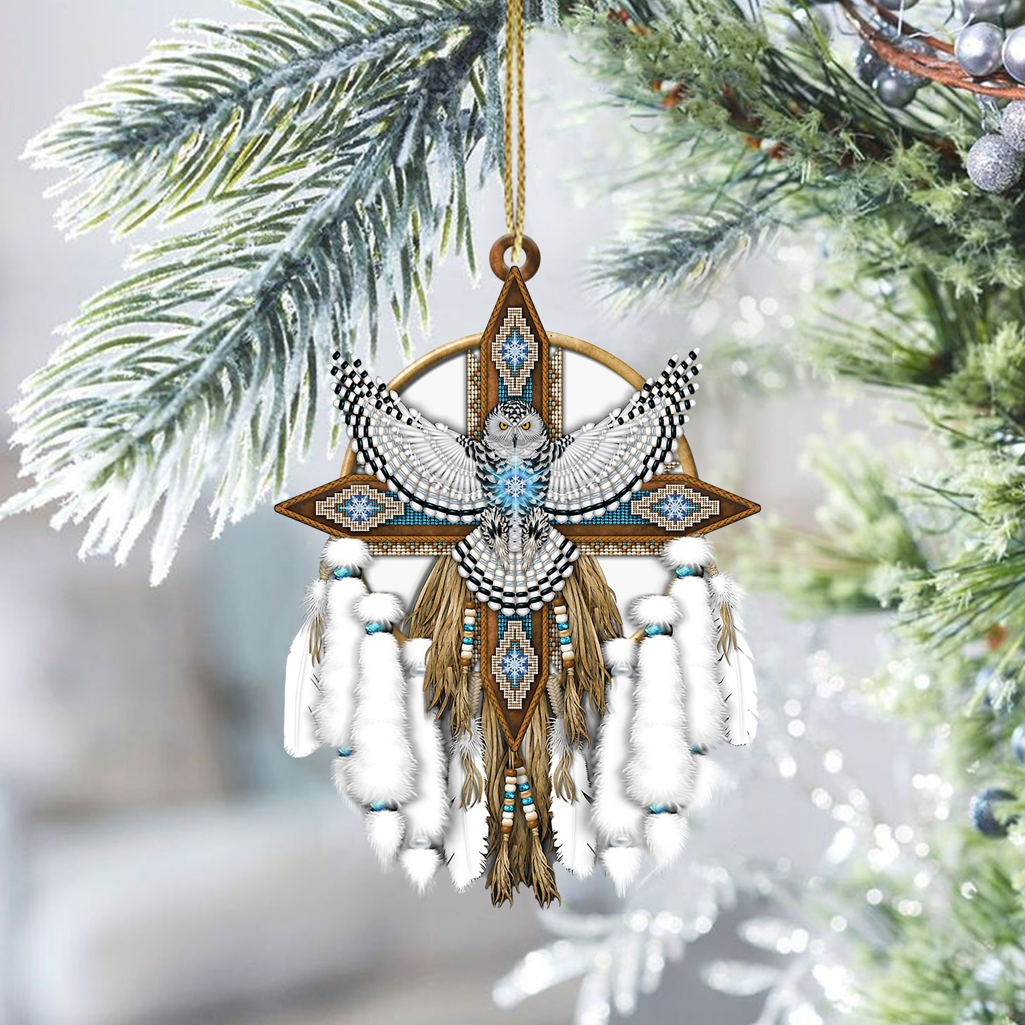 Owl Feather Native American Christmas Ornament Xmas Tree Decor Gift For Dad