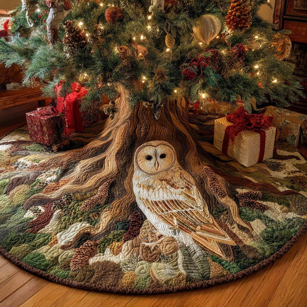 Owl Forest Trails Christmas Quilted Tree Skirt Christmas Tree Decor Owl Lover Xmas Gifts