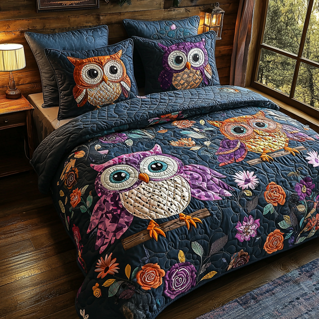 Owl Garden Quilted Bedding Set Cute Room Decor Owl Gifts For Men