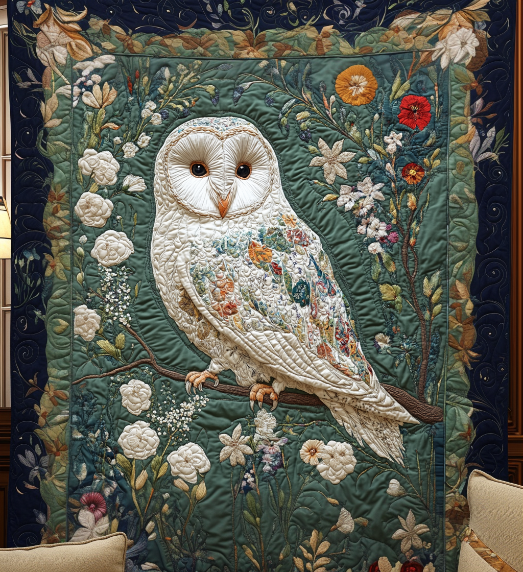 Owl Garden Quilted Blanket Gift For Owl Lover