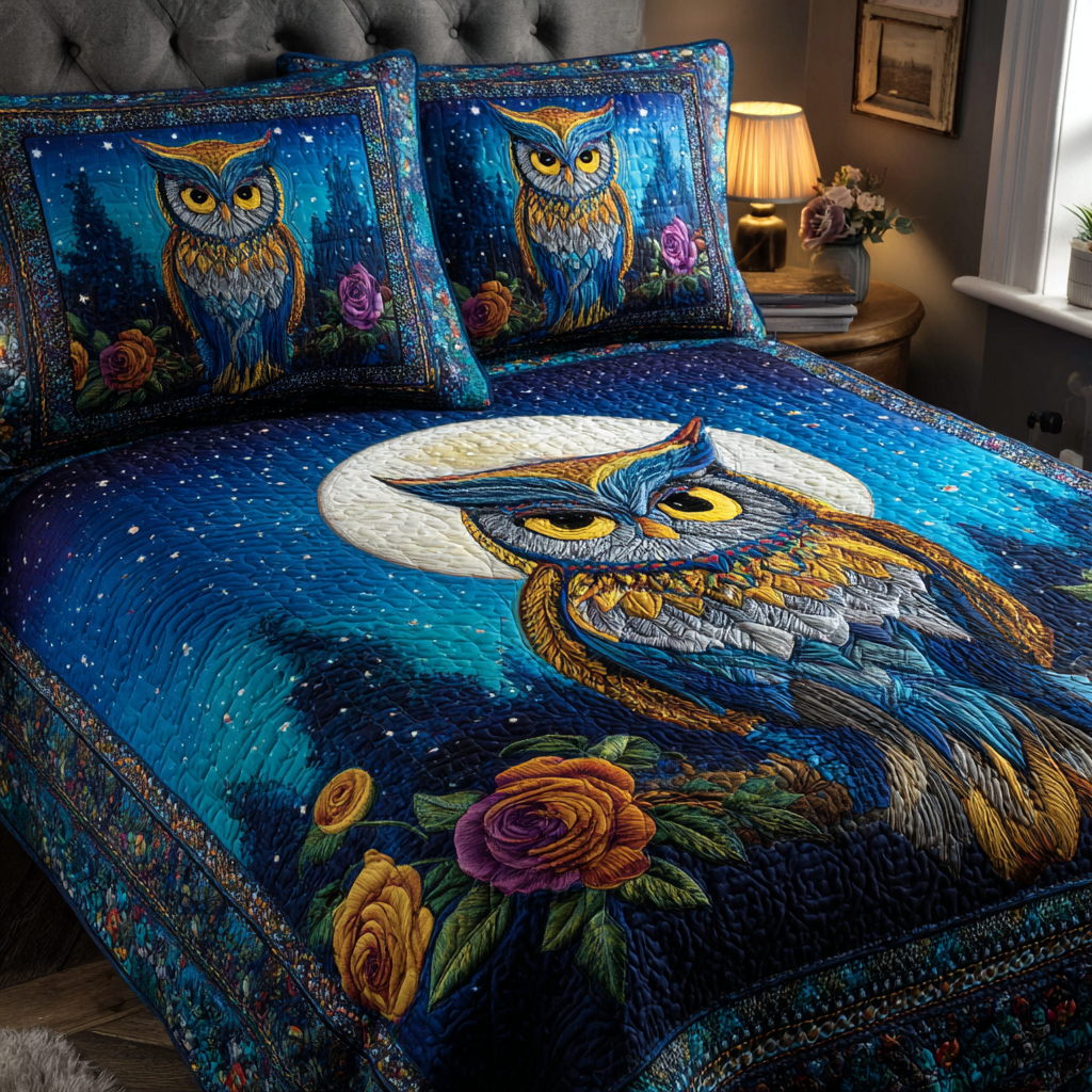 Owl Glow Quilted Bedding Set Bed Room Decoration Owl Present Ideas