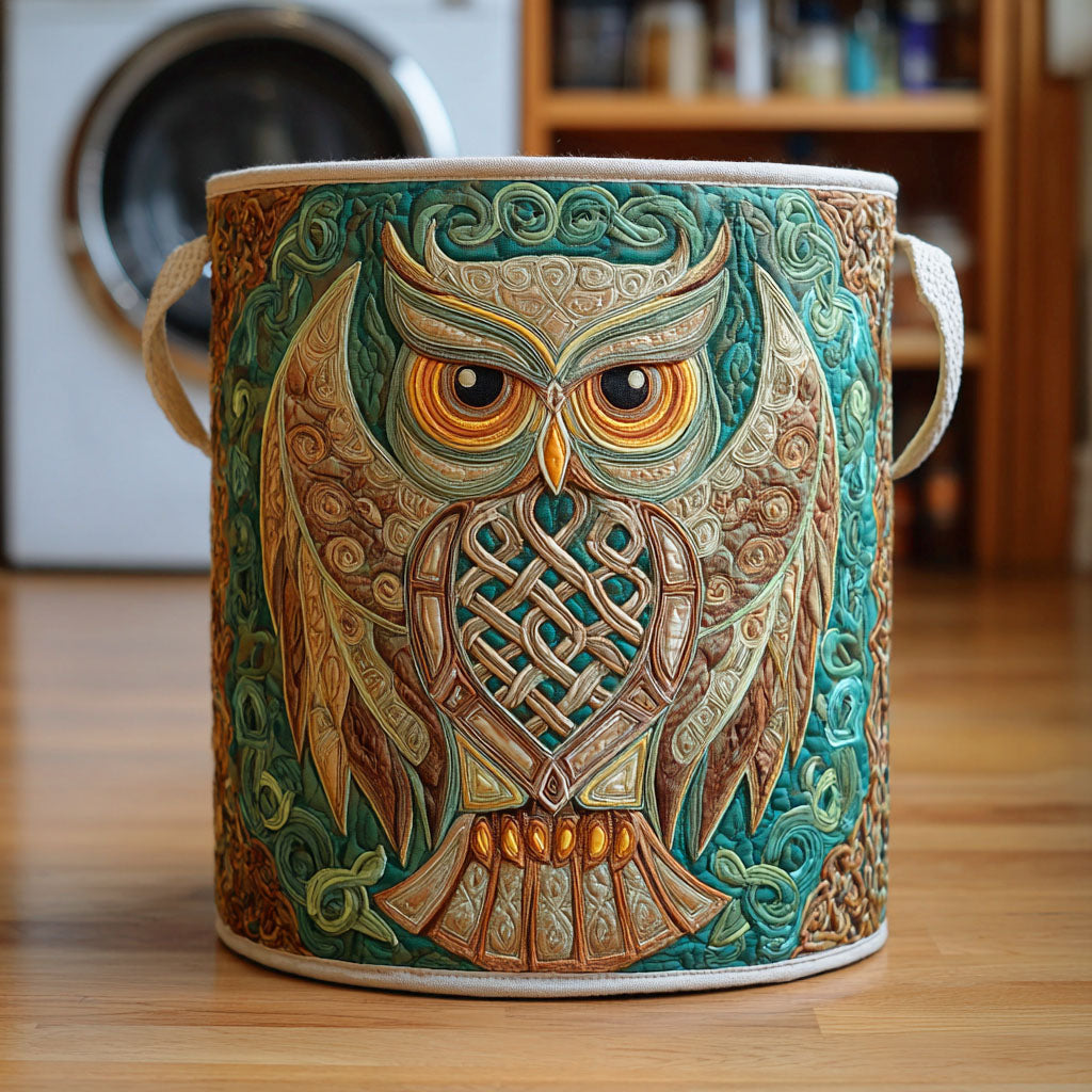 Owl Guardian Quilted Laundry Basket Practical Quilted Laundry Hamper Gift for Daily Use