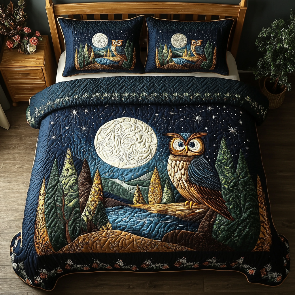 Owl Harmony Quilted Bedding Set Best Bedspread Set Owl Gifts For Adults