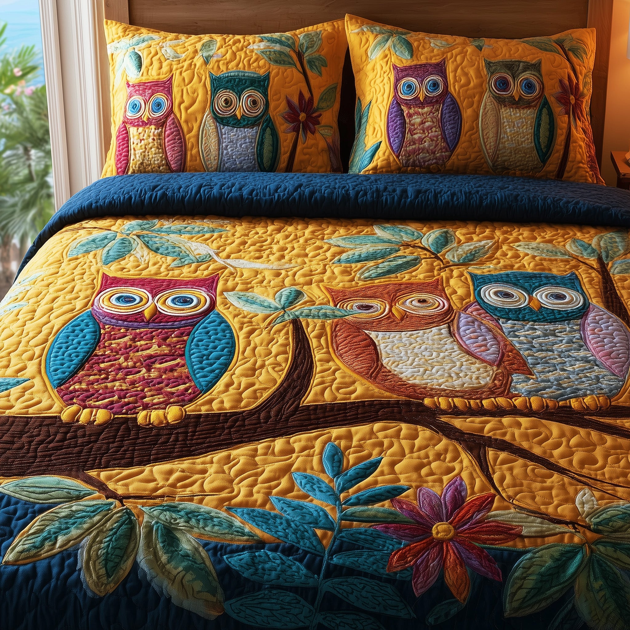 Owl Heaven Quilted Bedding Set Duvet Cover Bedspread Best Unique Gifts For Owl Lovers