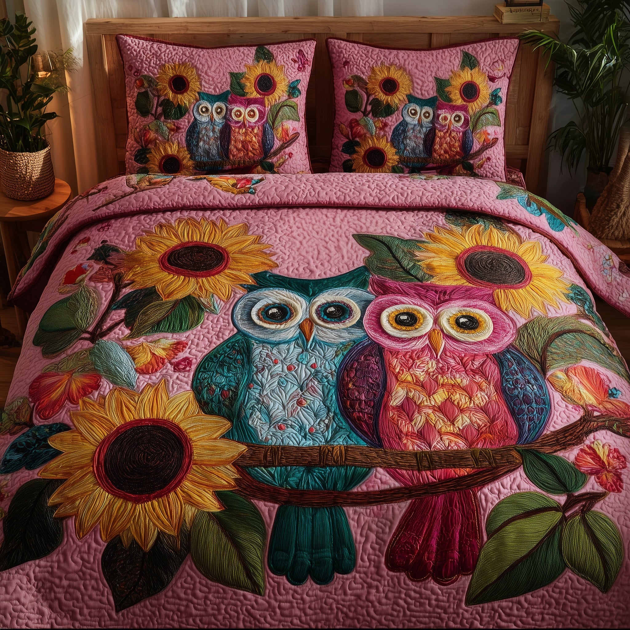 Owl Heaven Quilted Bedding Set Duvet Cover Bedspread Owl Gift Ideas For Men