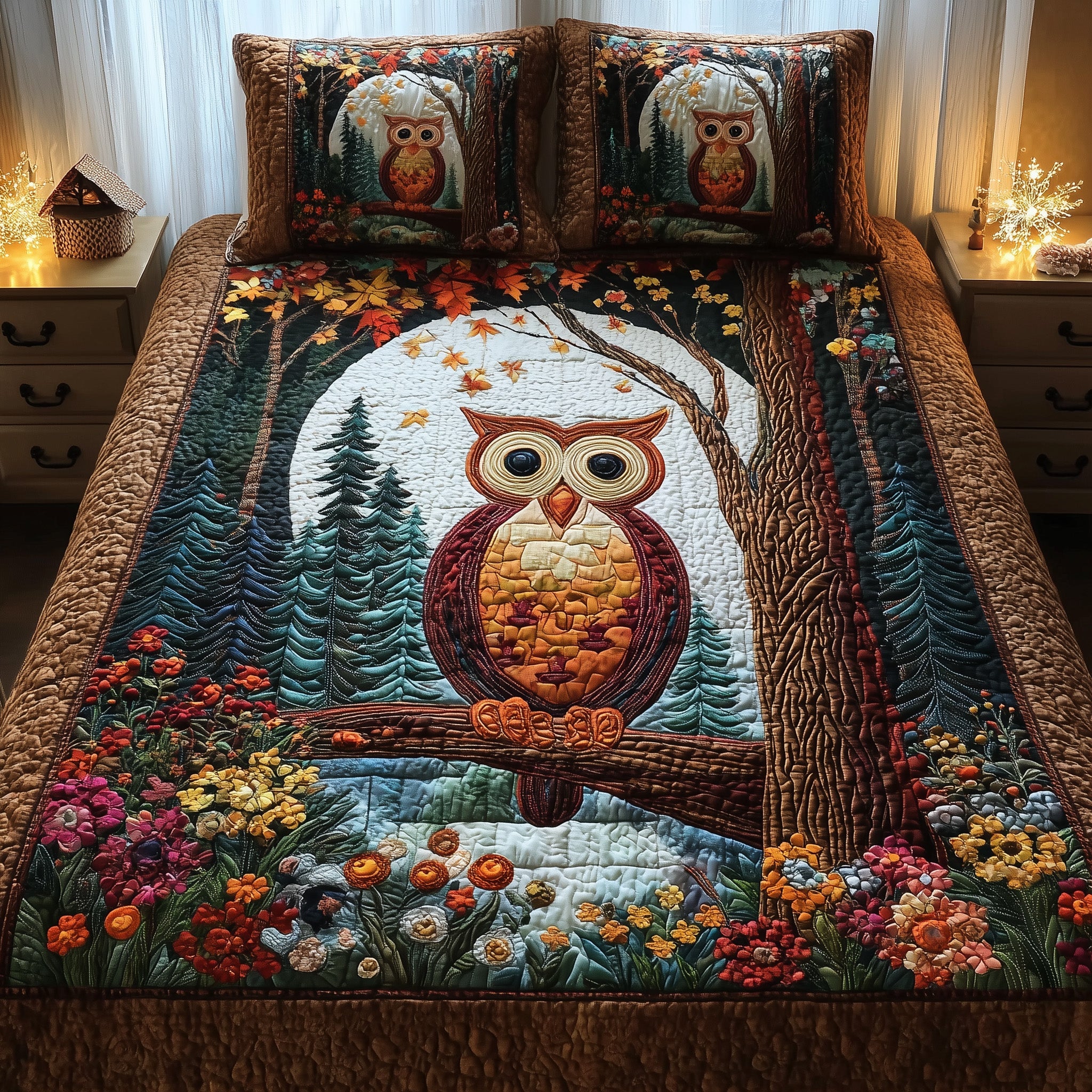 Owl Heaven Quilted Bedding Set Duvet Cover Bedspread Owl Gifts For Men