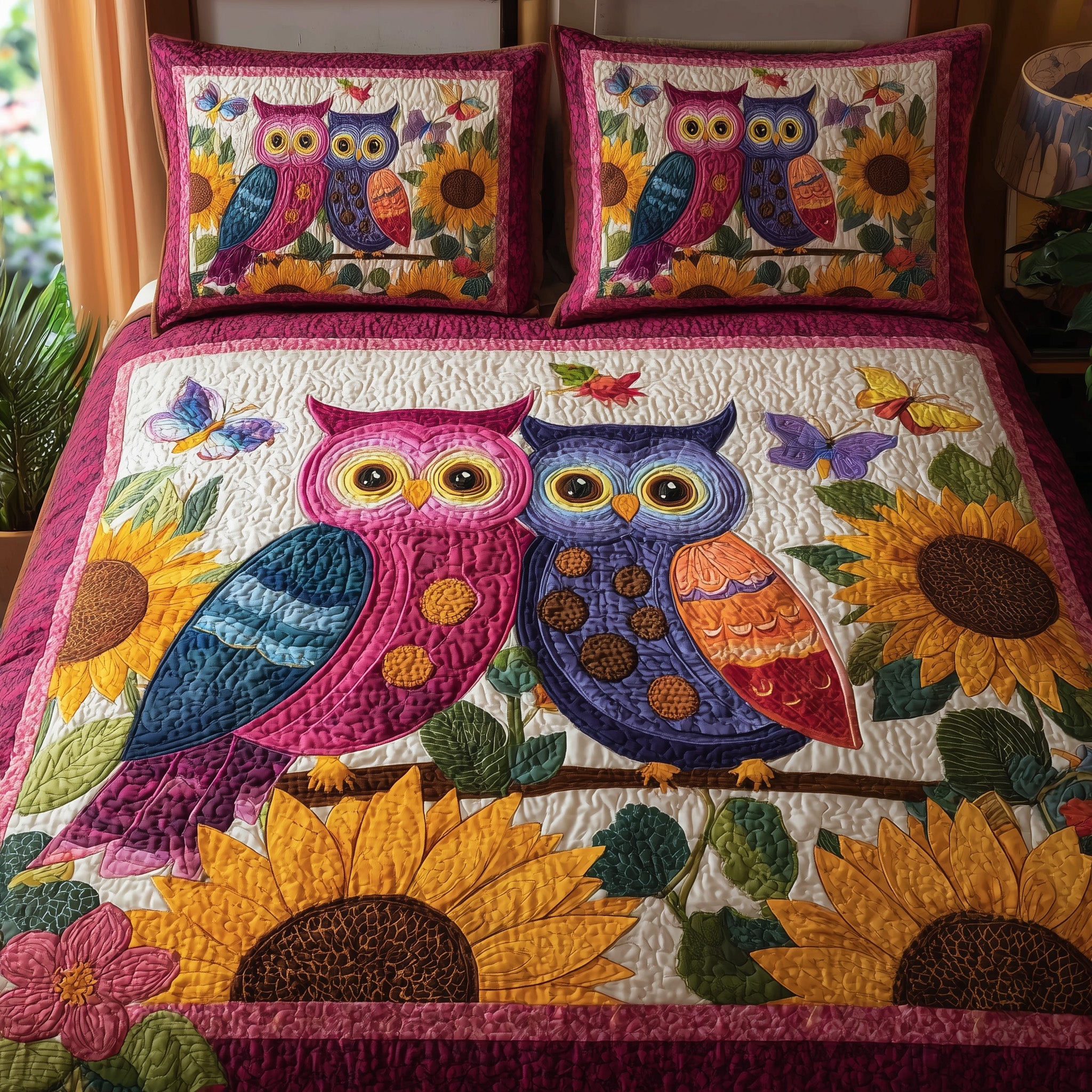 Owl Heaven Quilted Bedding Set Duvet Cover Bedspread Owl Presents For Ladies