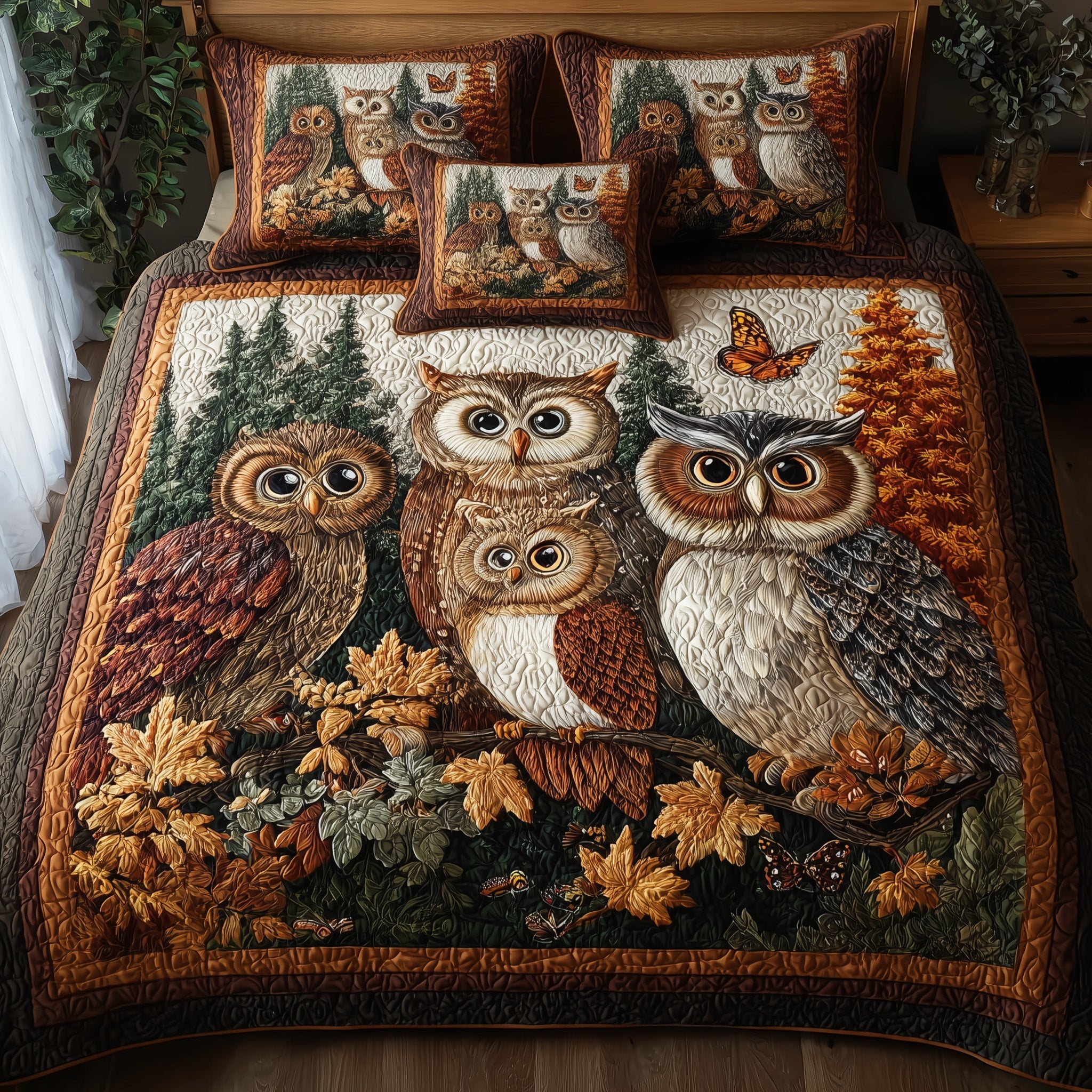 Owl Heaven Quilted Bedding Set Duvet Cover Bedspread Unique Gifts For Owl Lovers