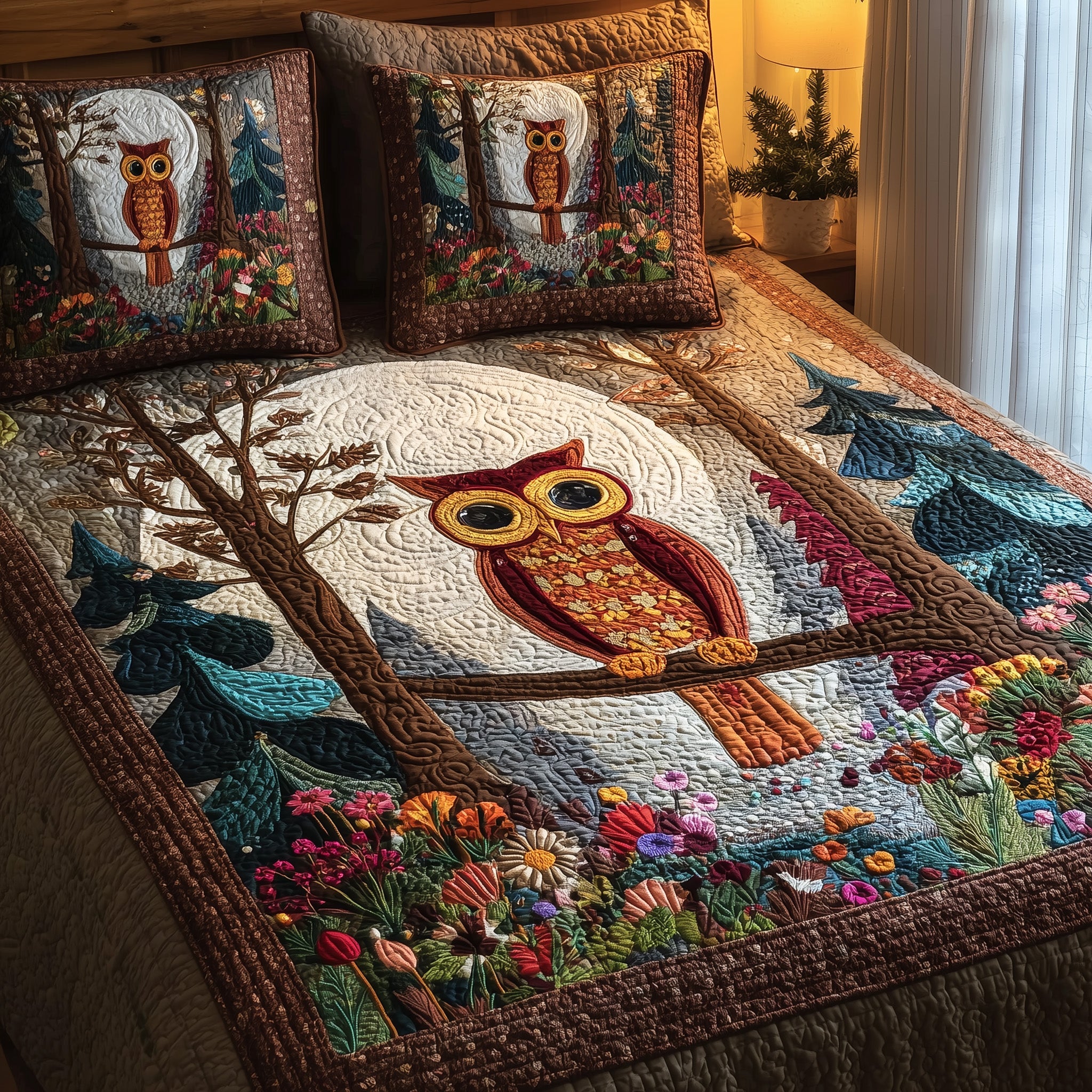 Owl Heaven Quilted Bedding Set Farmhouse Style