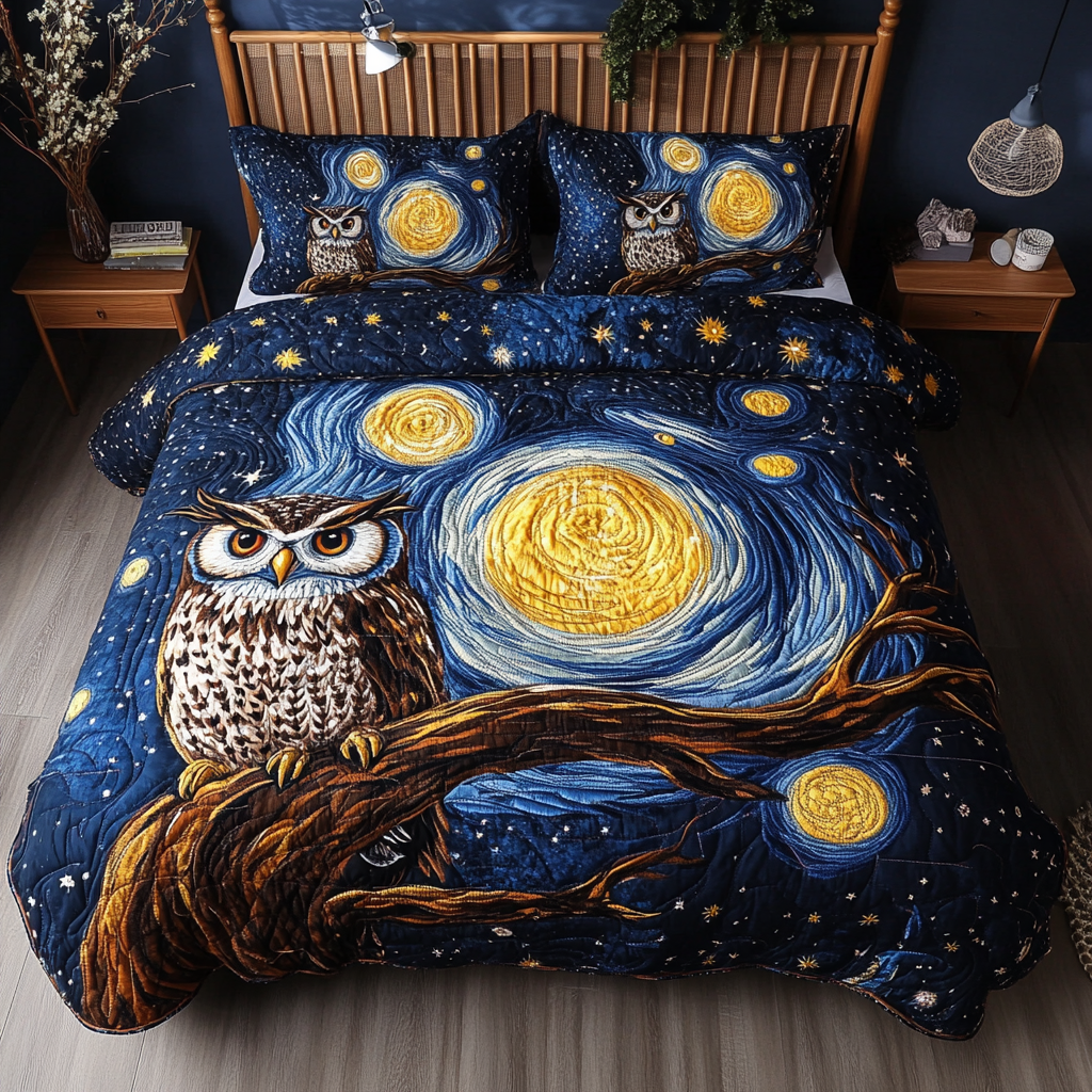 Owl Horizon Quilted Bedding Set Bedroom Decor Owl Themed Christmas Gifts