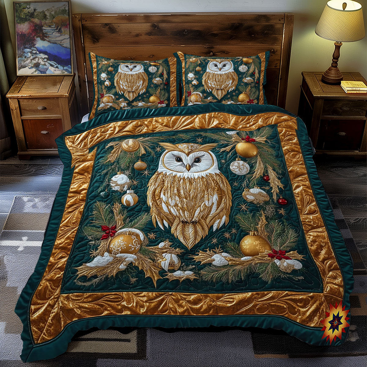 Owl In Bauble Wreath Bedding Set Perfect Gift For Friends and Family on Christmas Day