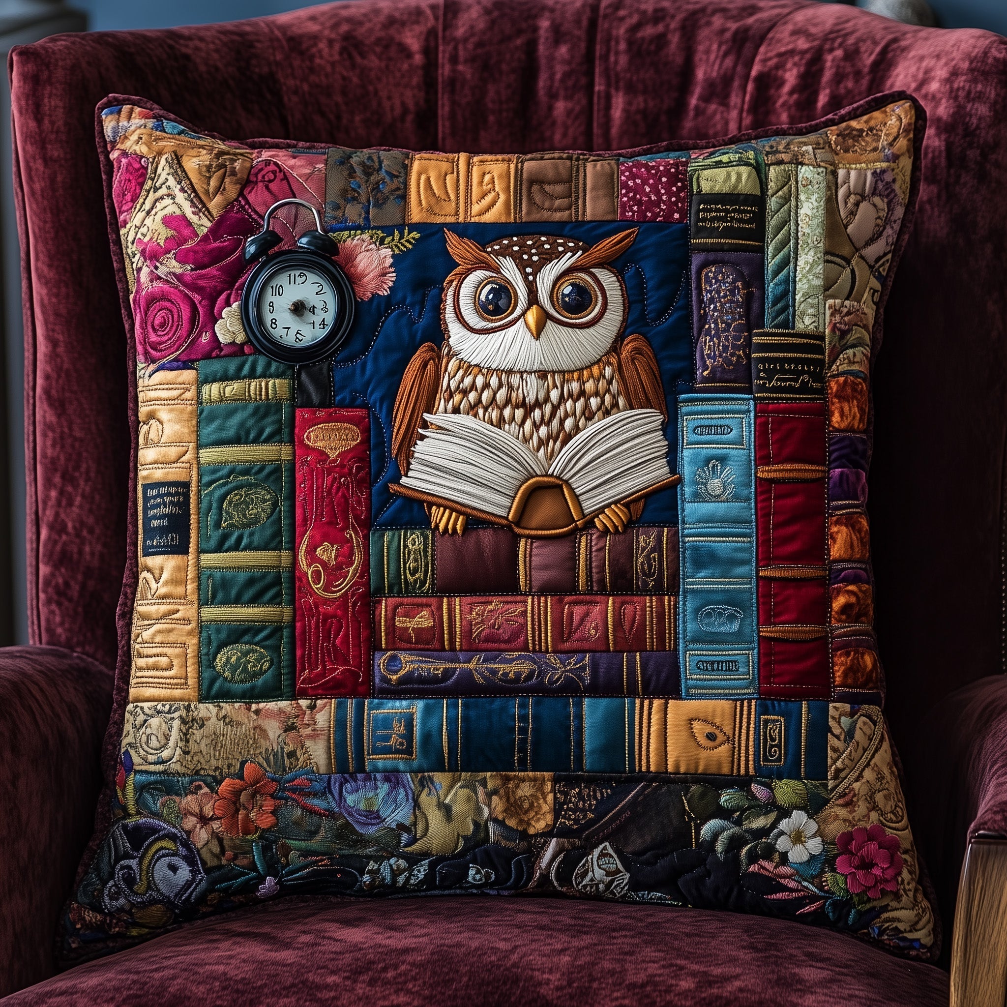 Owl Lady Love Reading Quilted Pillow Case Gift For Girlfriend
