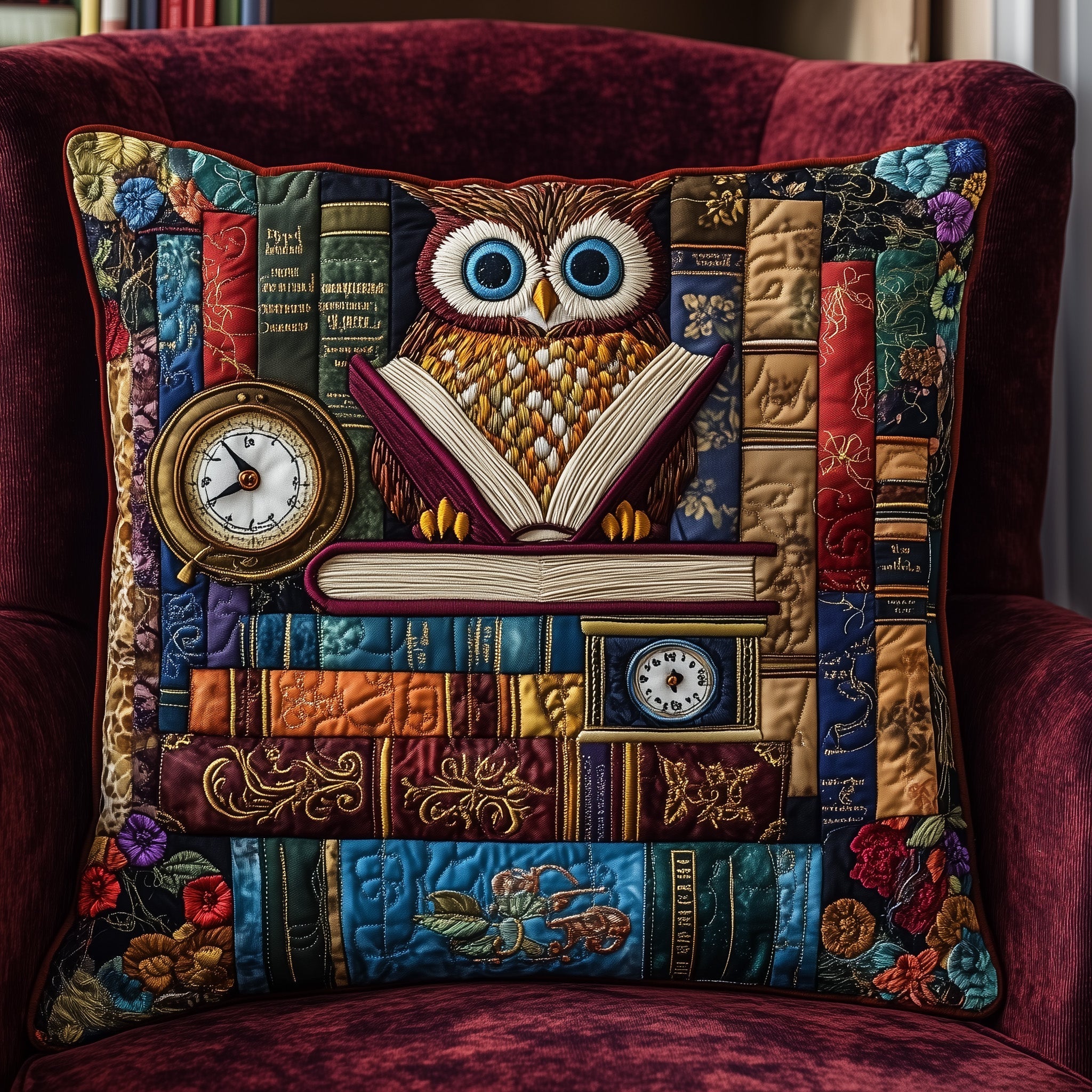 Owl Lady Love Reading Quilted Pillow Case Halloween Gift
