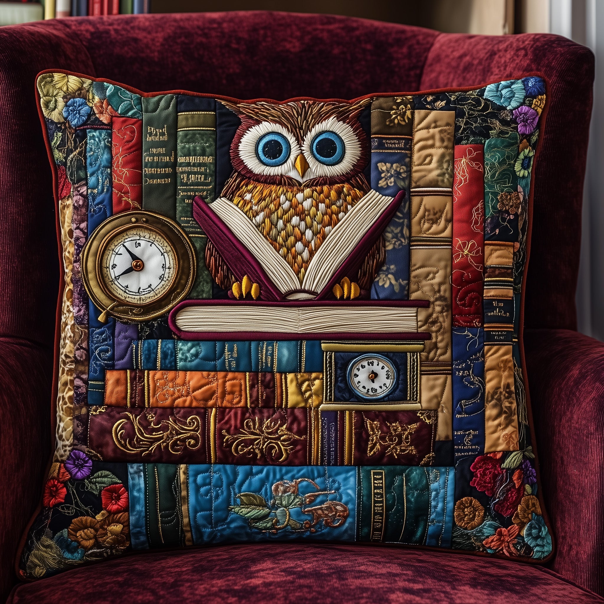 Owl Lady Love Reading Quilted Pillow Case Throw Pillow Cover ItemChristmas Gifts For Owl Lovers