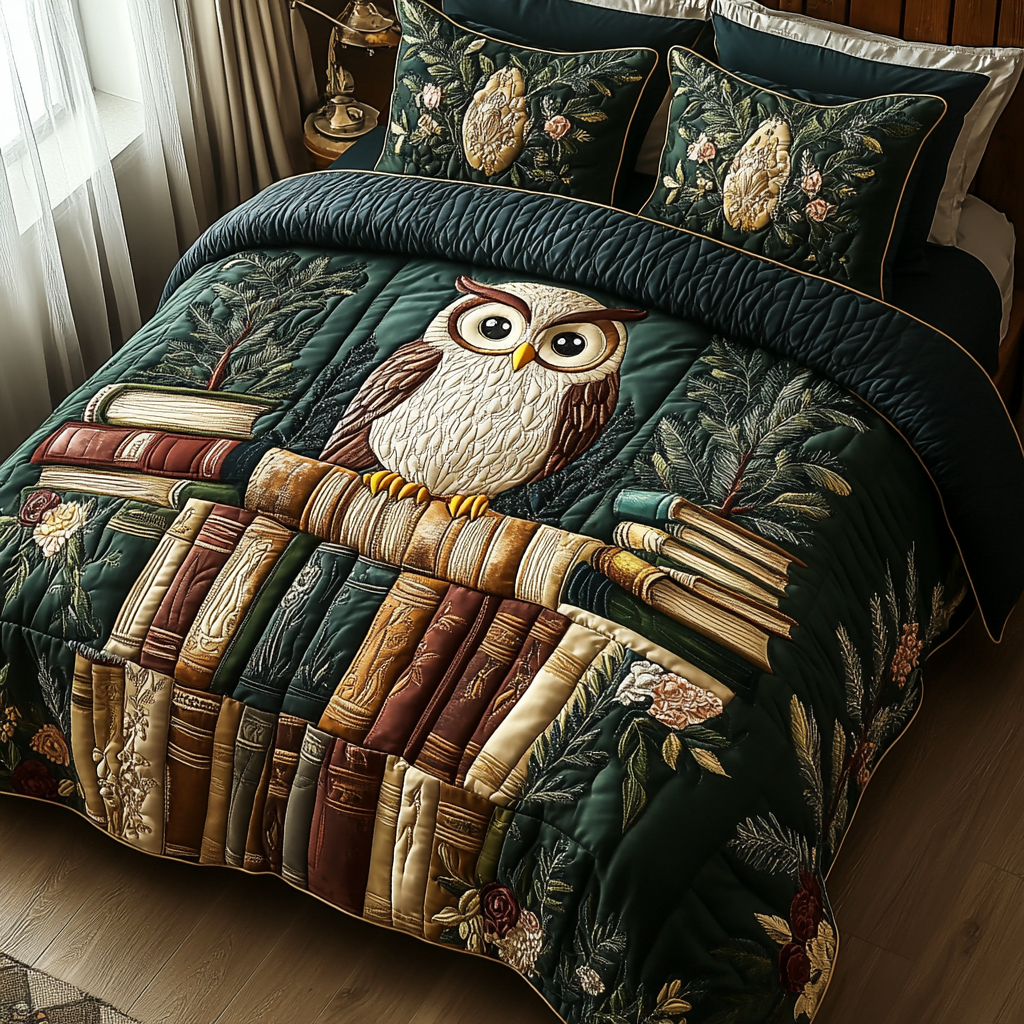 Owl Library Quilted Bedding Set Best Comforter Sets Awesome Gifts For Book Lovers