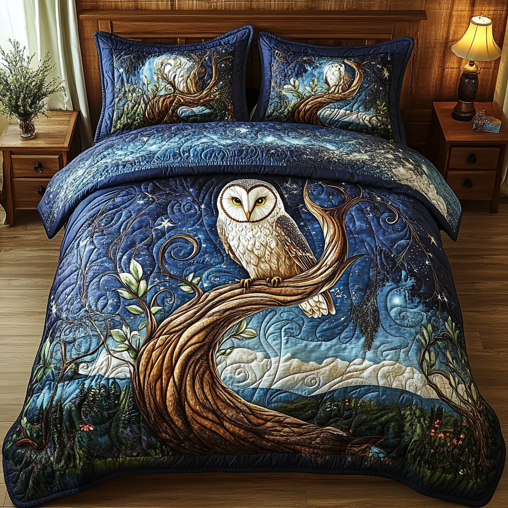 Owl Nocturne Quilted Bedding Set Best Comforter Sets Unique Gifts For Owl Lovers
