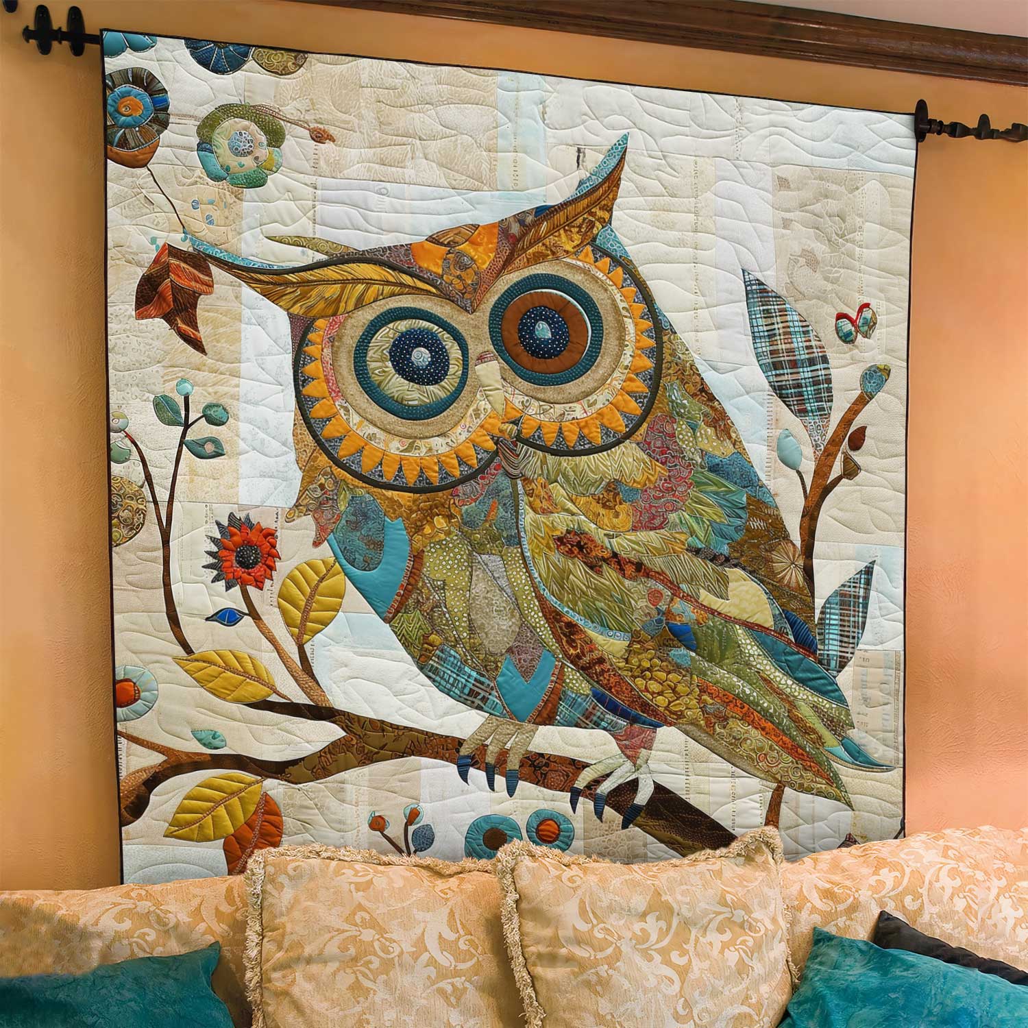 Owl Patchwork Plaid Quilted Blanket Gift For Owl Lover