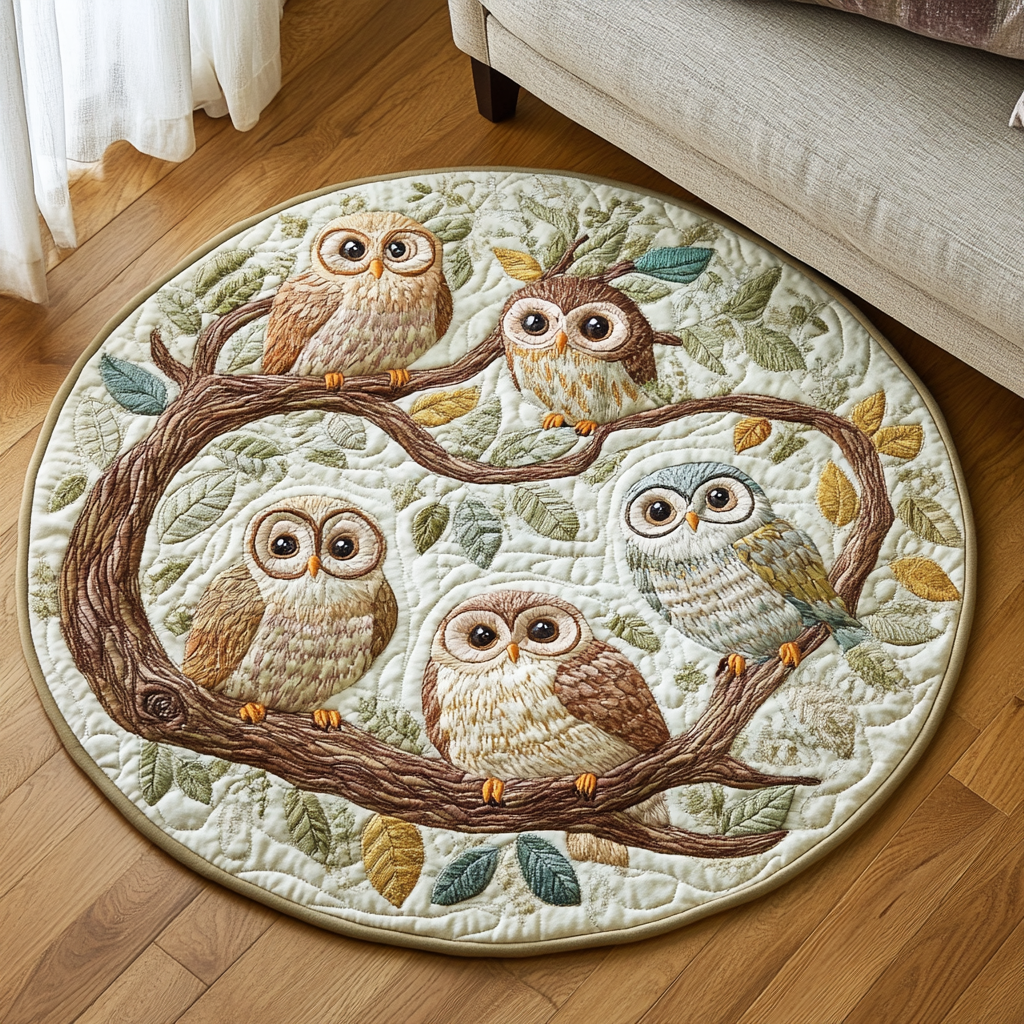 Owl Perch Quilted Round Mat Entryway Christmas Decor Ideas Owl Themed Christmas Gifts
