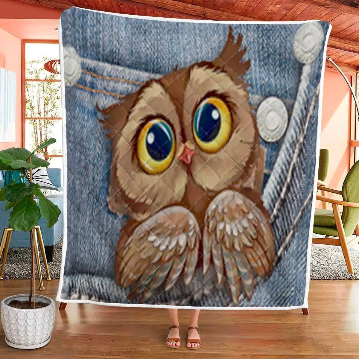 Owl Quilt Fleece Blanket Merchandise Cute Owl Presents For Ladies For Her