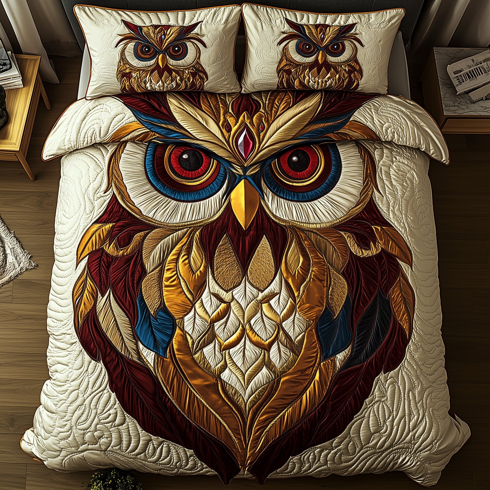 Owl Quilted Bedding Set Duvet Cover Bedspread Gifts For Owl Lovers