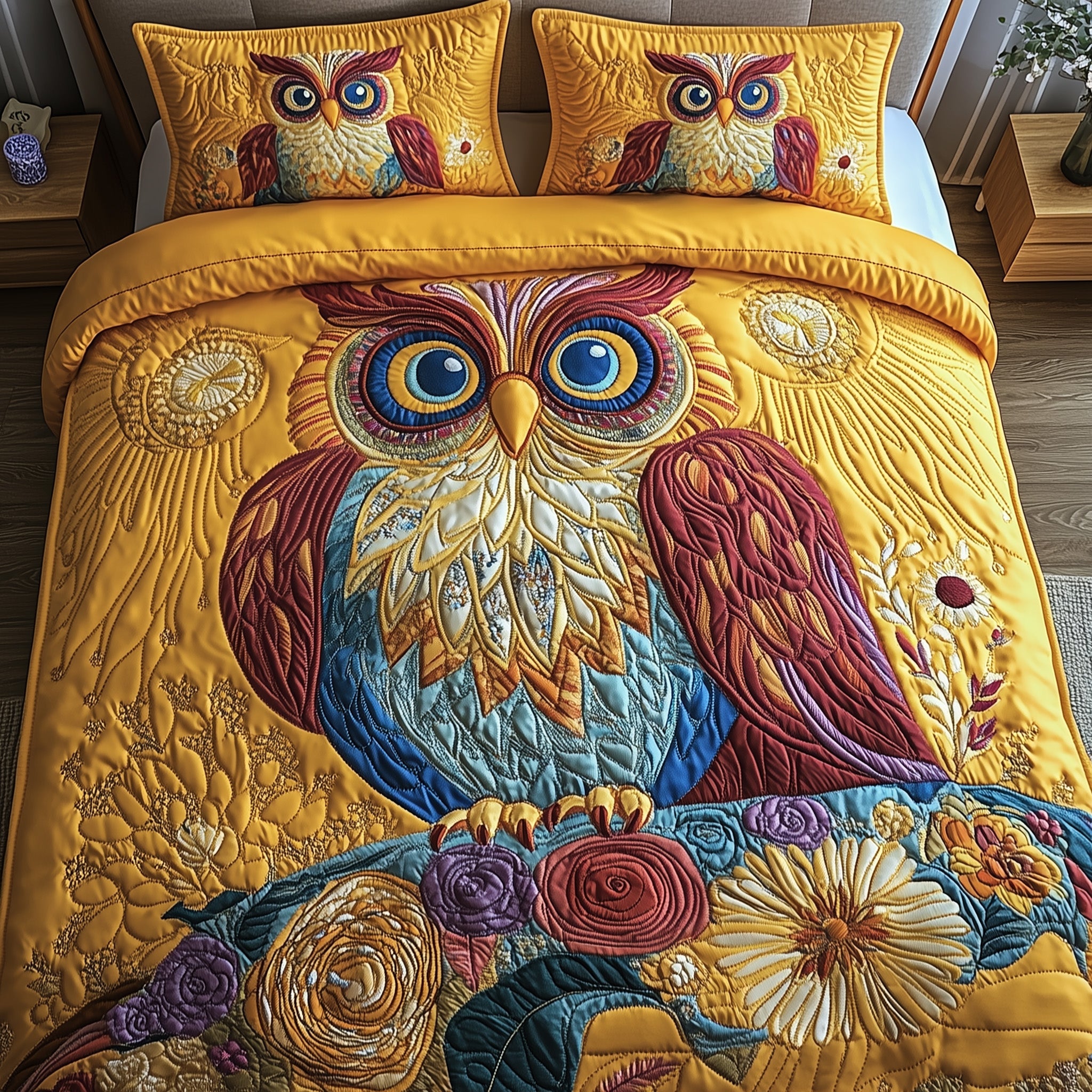 Owl Quilted Bedding Set Duvet Cover Bedspread Owl Gifts For Men