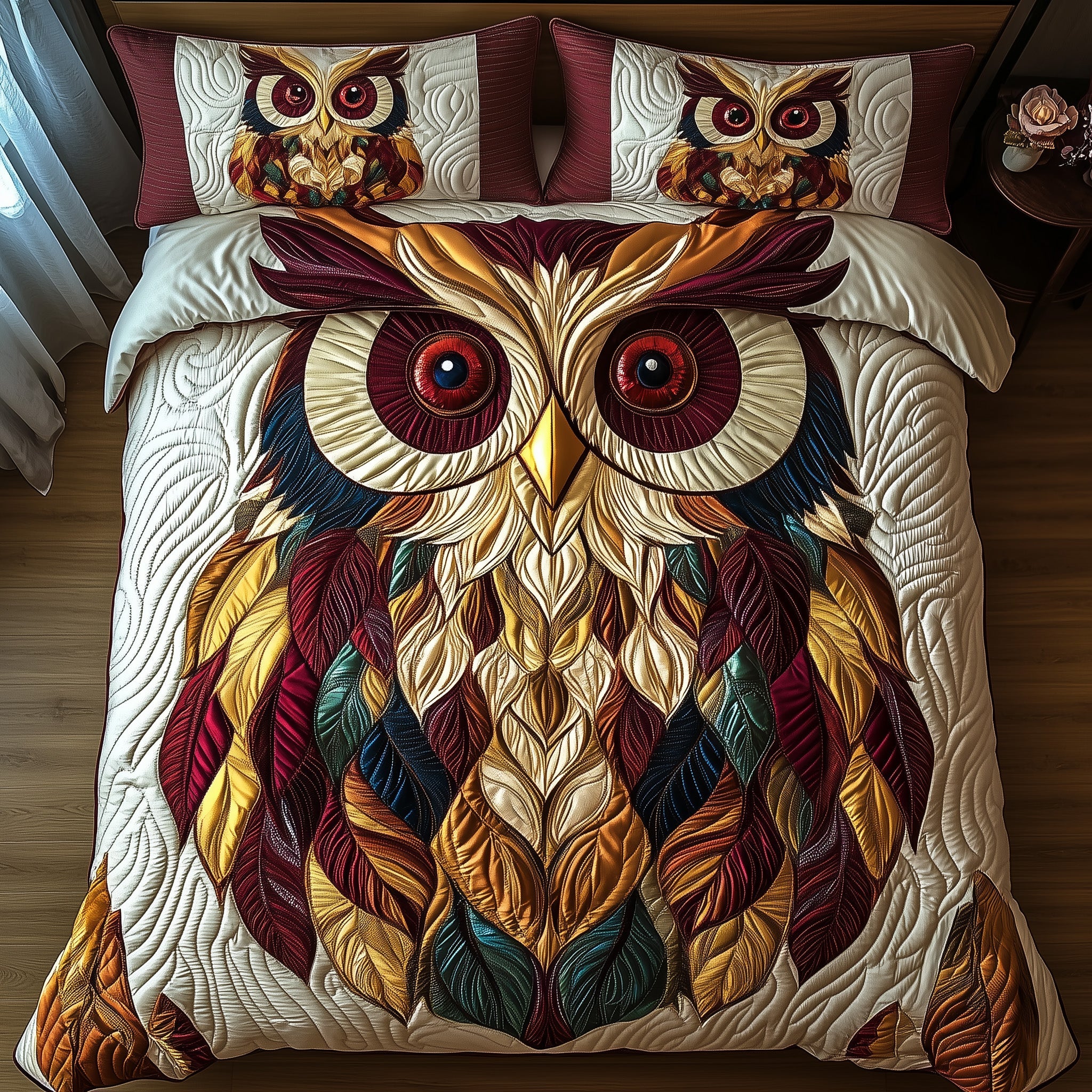 Owl Quilted Bedding Set Duvet Cover Bedspread Owl Lovers